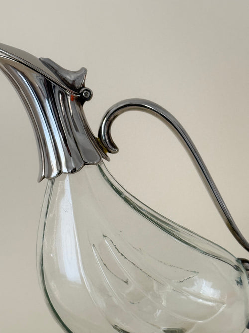 Vintage Glass Claret Jug with Duck-Shaped Handle — 1930s