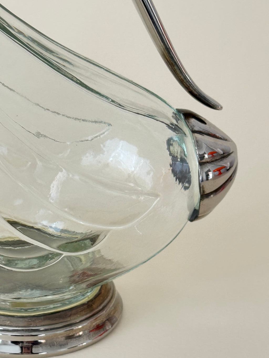Vintage Glass Claret Jug with Duck-Shaped Handle — 1930s