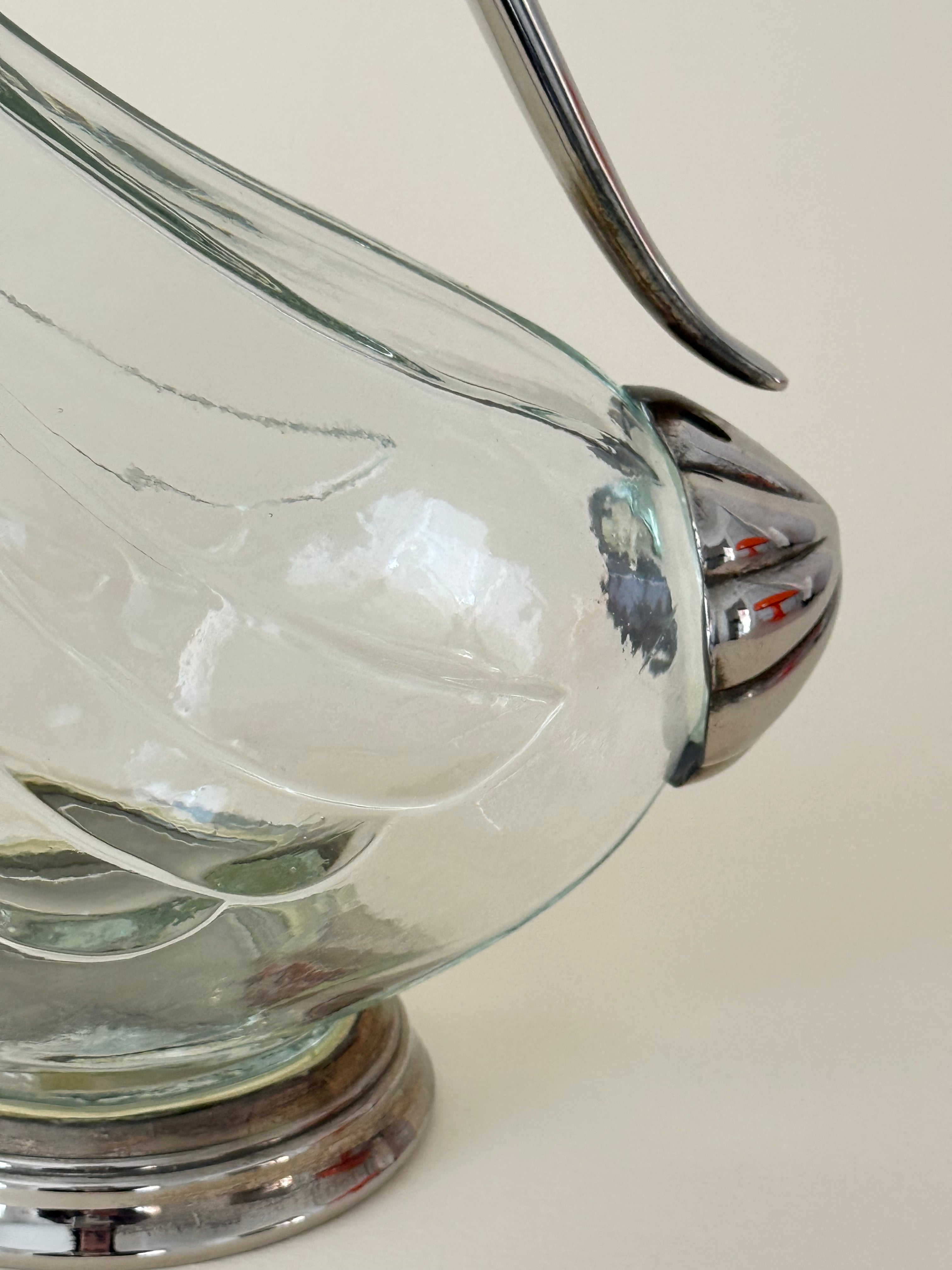 Vintage Glass Claret Jug with Duck-Shaped Handle — 1930s
