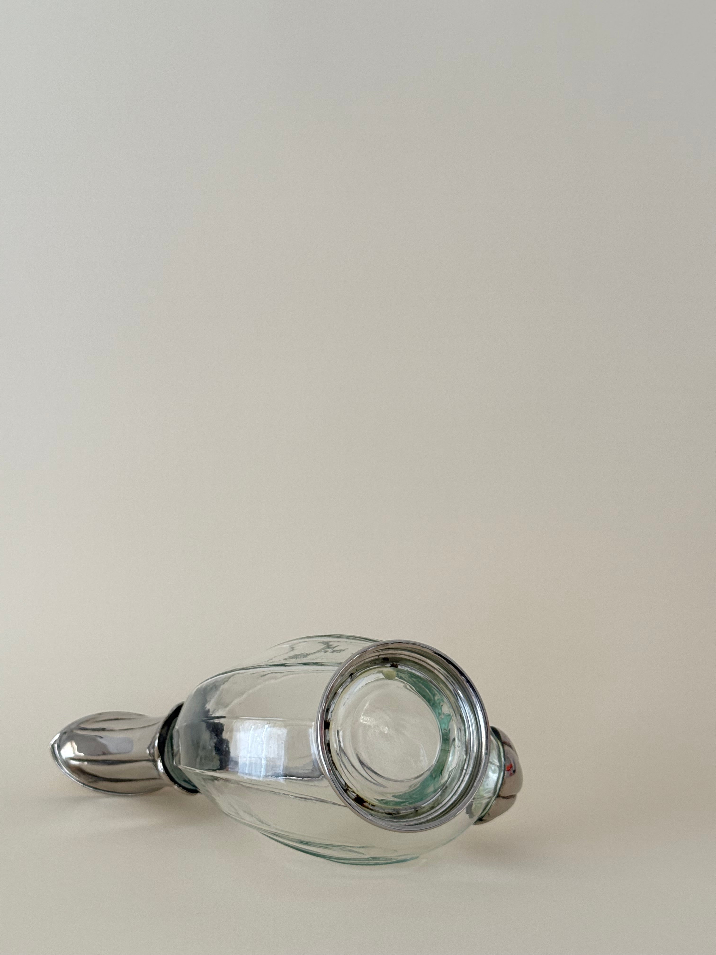 Vintage Glass Claret Jug with Duck-Shaped Handle — 1930s