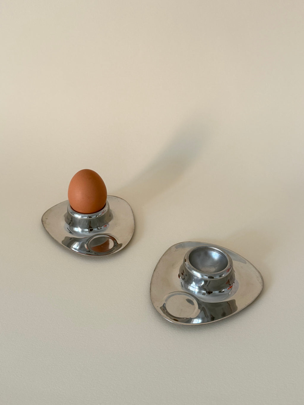 Vintage Metal Egg Cup with Spoon Rest